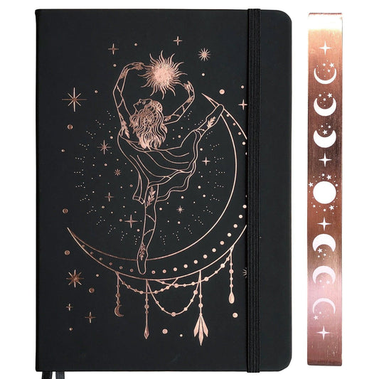 Girl Moon phase Notebook Bamboo Paper Bullet Dotted Journal-MoonChildWorld