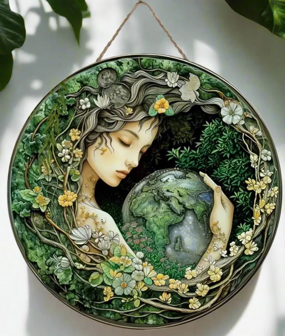 Gaia Goddess Earth Mother Wooden Sign Pagan Hanging Sign Wall Decor-MoonChildWorld