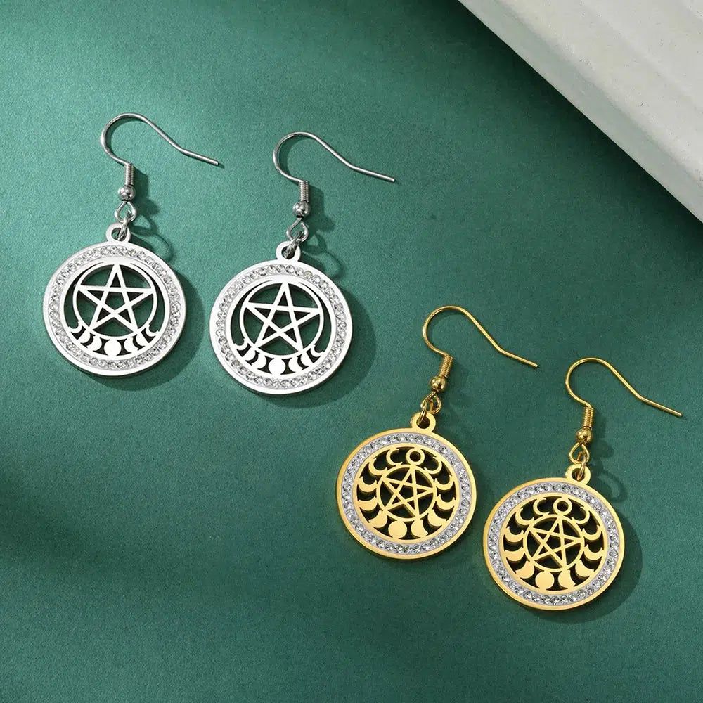 Witchcraft Pentacle Moon phases Earrings-MoonChildWorld