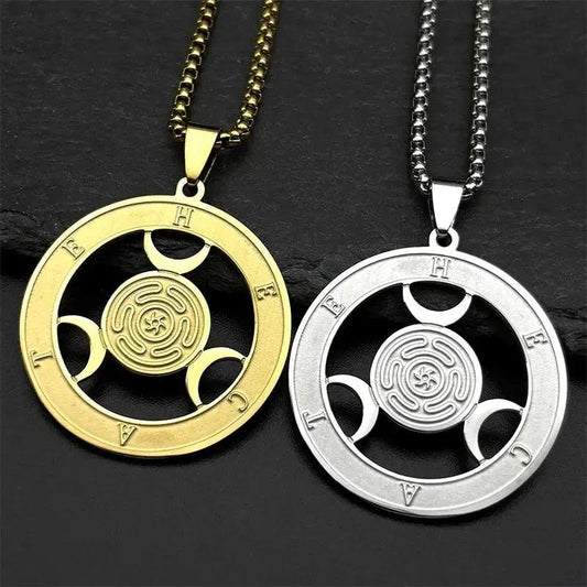 Wicca Triple Moon Goddess Hekate Wheel  Necklace Pagan Hecate Symbol Jewelry