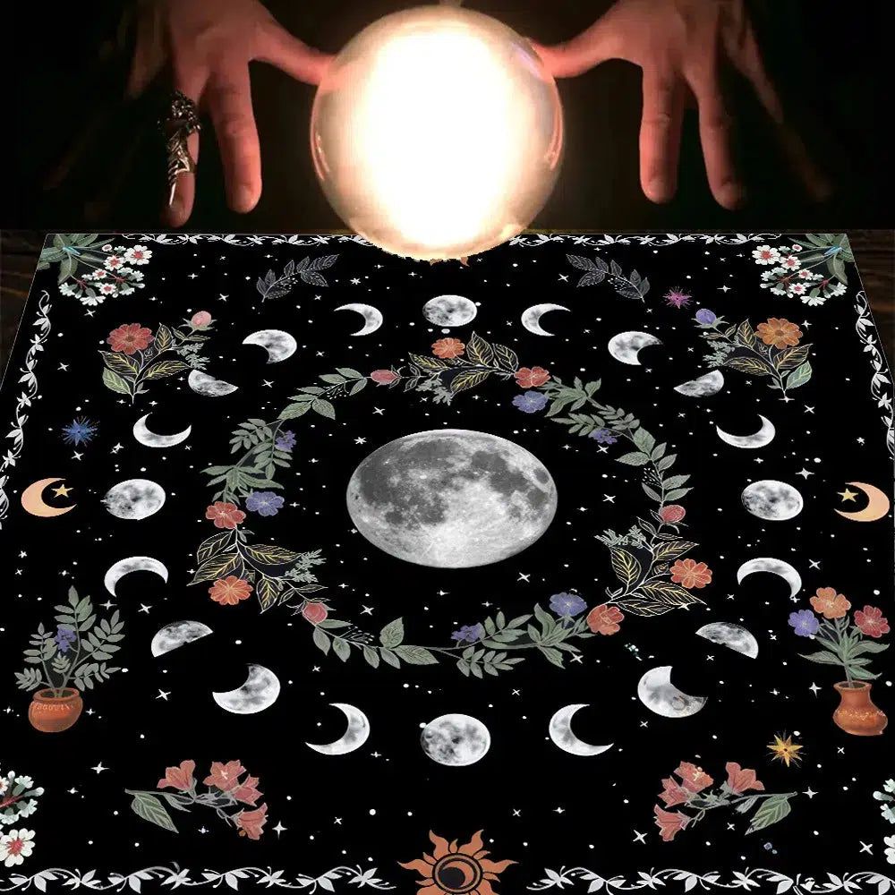 Moon Floral Botanical Tarot Cloth Pagan Altar Cloth Tarot card tablecloth-MoonChildWorld