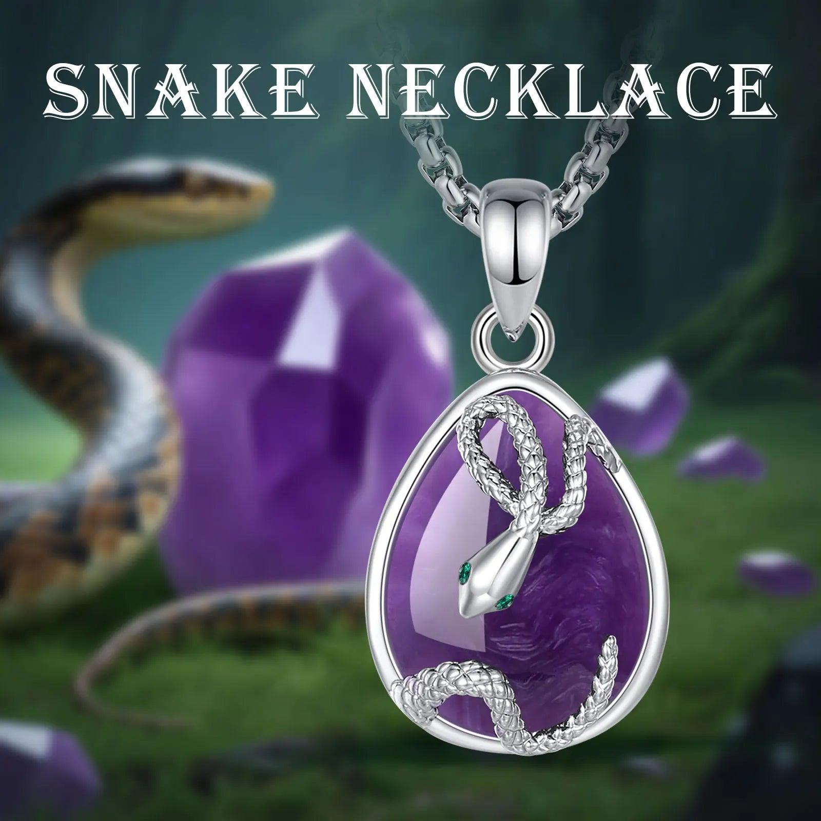 Teardrop Natural Amethyst Snake Necklace Healing Stone Jewelry Witchy Necklace-MoonChildWorld