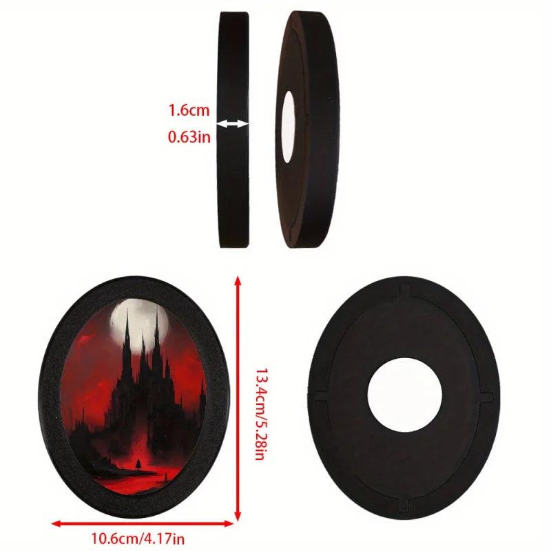 Gothic Oval Frame - Bloody Moon Castle with Gothic Architecture in Red and Durable Plastic Frame for Halloween-MoonChildWorld