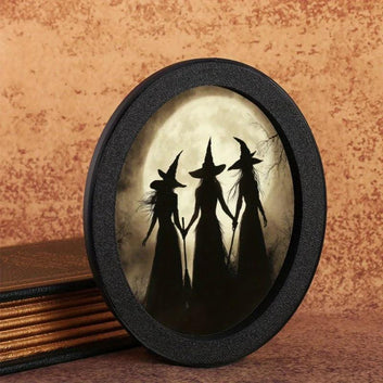 Halloween Witch Silhouette Wall Art - Moon Witch Wooden Oval Frame - Gothic Wall Decoration