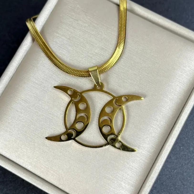 Wicca Triple Moon Necklace - Crescent Moon and Moon Phases Necklace-MoonChildWorld
