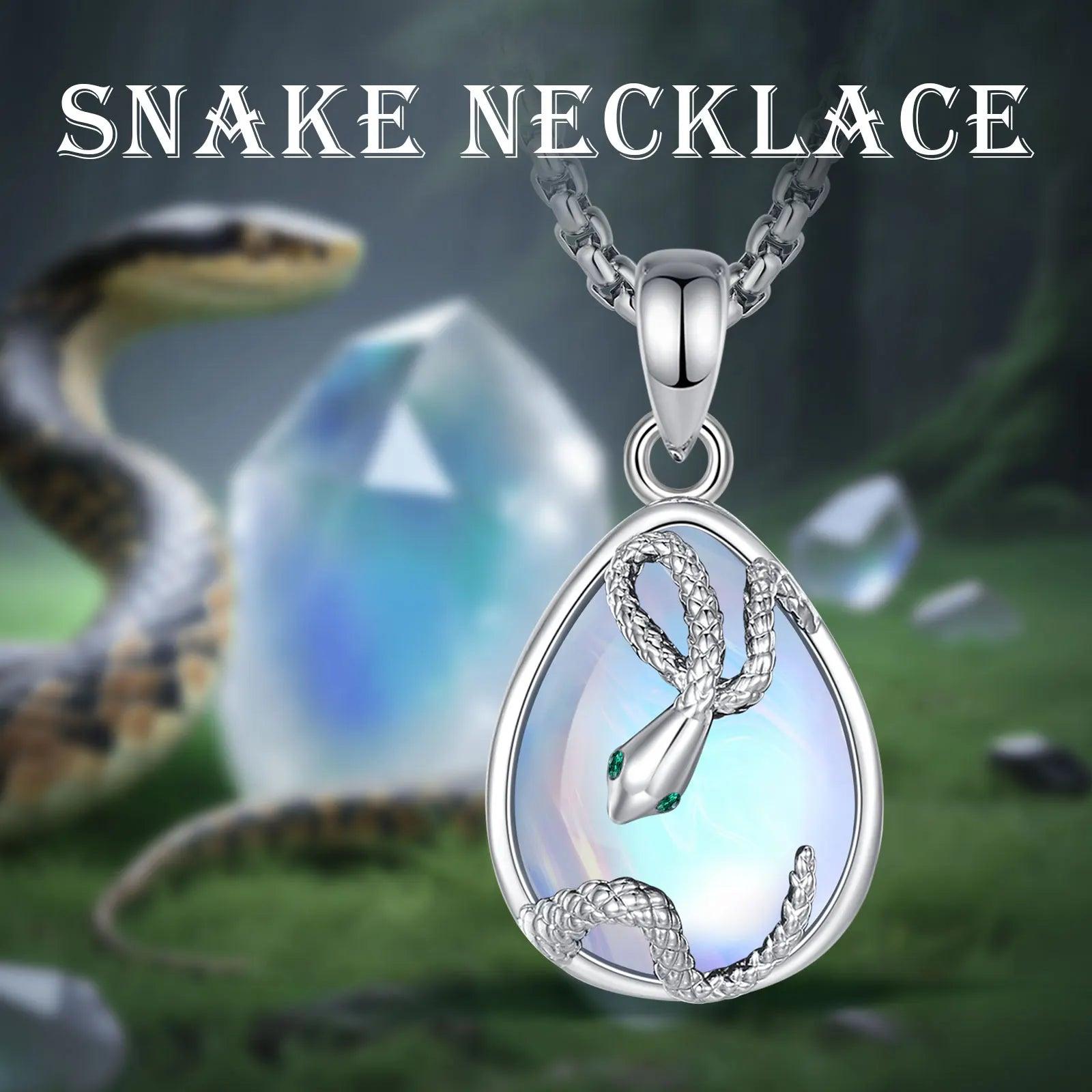 Teardrop Moonstone Snake Necklace Healing Stone Jewelry Witchy Necklace-MoonChildWorld