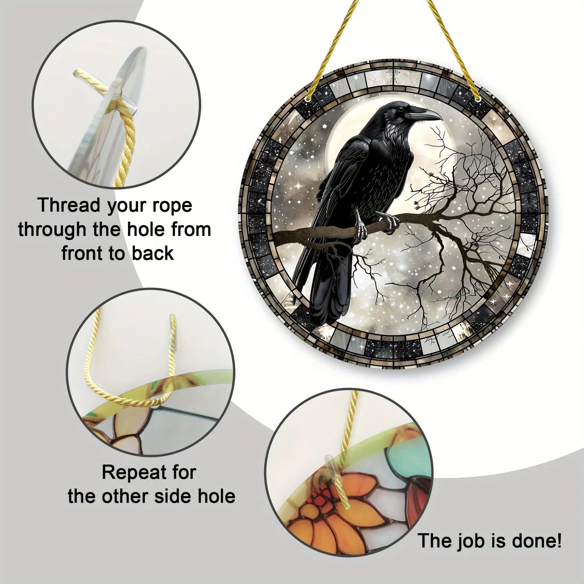 Skull Raven Suncatcher Halloween Crow Window Hanging Gothic Crow Suncatcher-MoonChildWorld