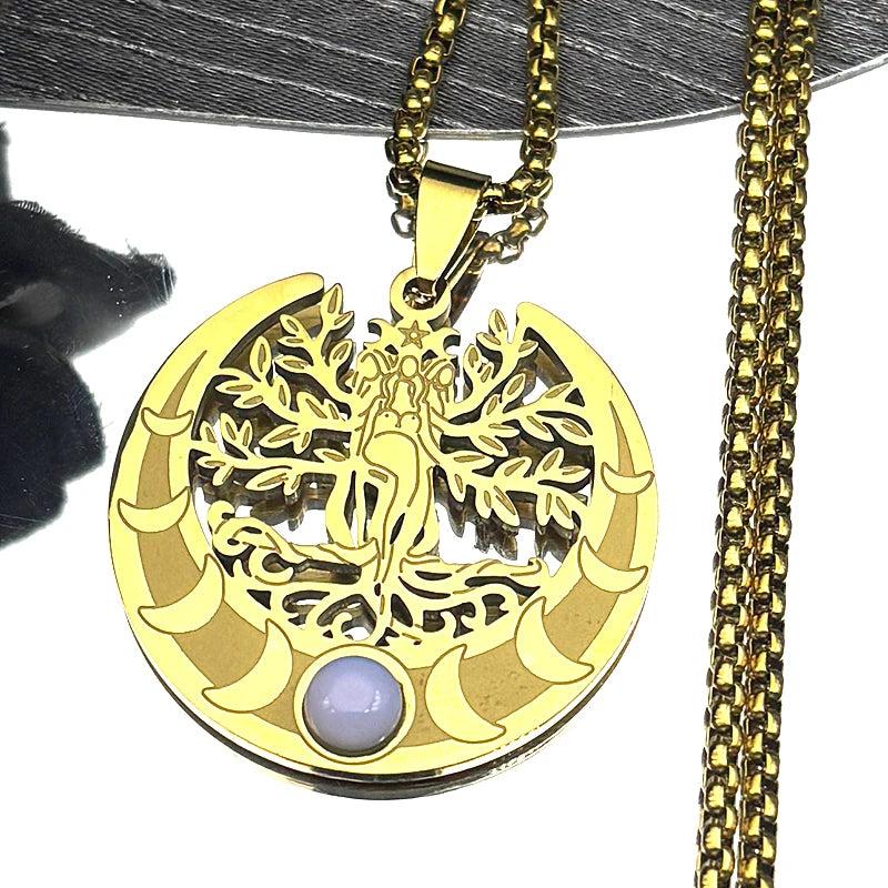 Witchcraft Tree of Life Triple Moon Goddess Necklace Wicca Pagan Jewelry-MoonChildWorld