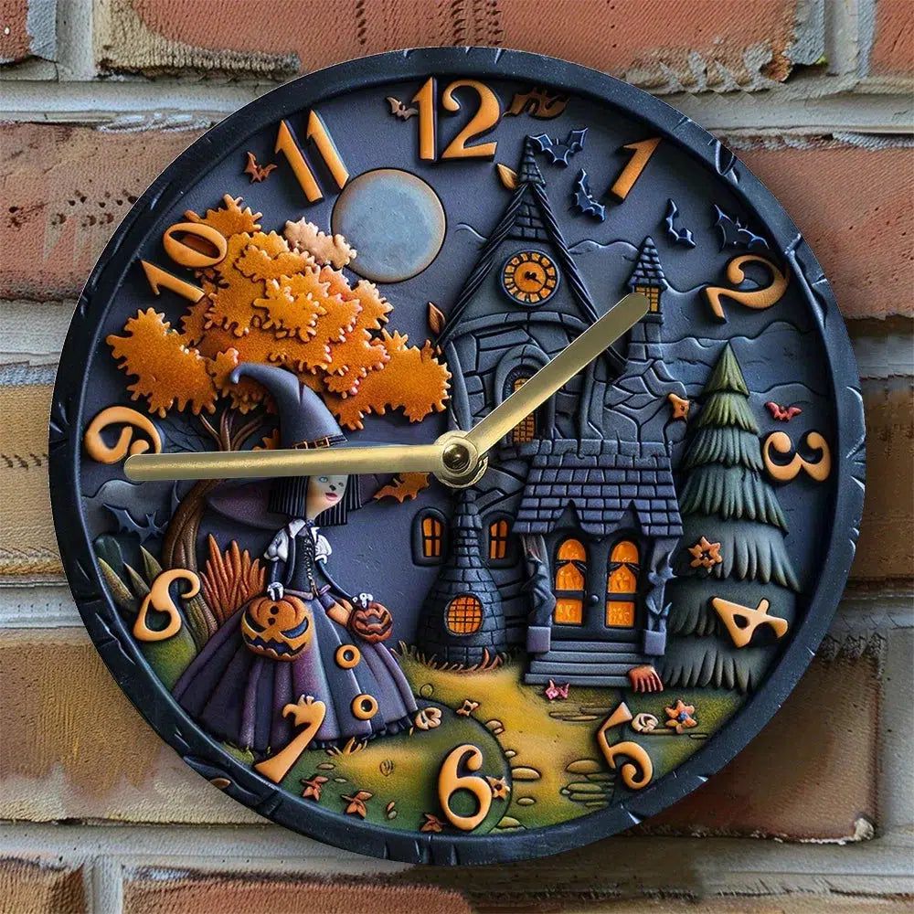 Haunted House Witch Wall Clock Halloween Wall Decor-MoonChildWorld