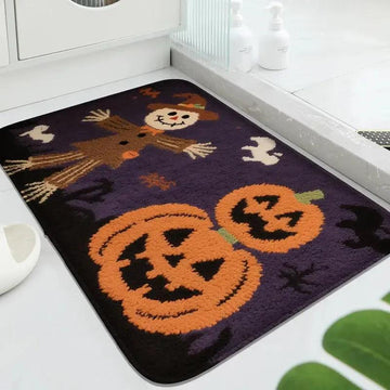 Witch Doormat Welcome Mat - Gothic Halloween Decor with Spooky Ghost, Pumpkin, Black Cat & Bat-MoonChildWorld