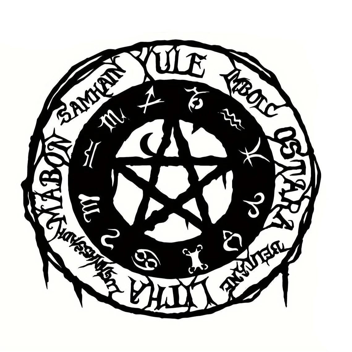 Wicca Pentagram Metal Wall Art - Pentacle Wheel of the Year Metal Sign Pagan Decor-MoonChildWorld