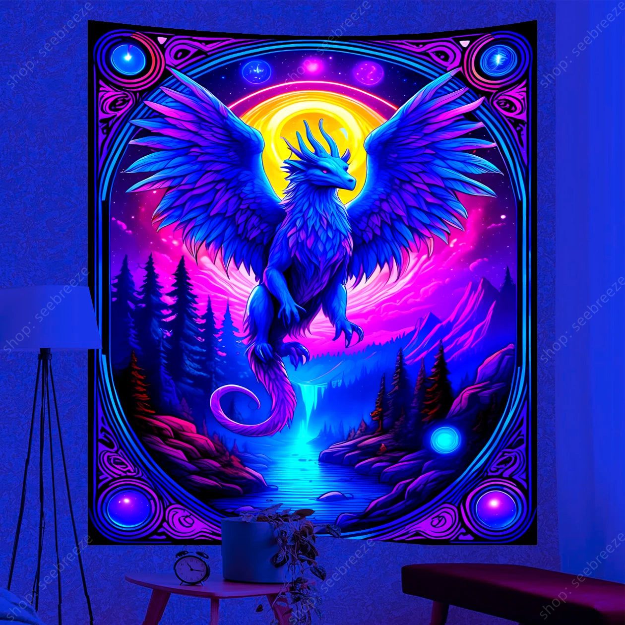 Spirit Animal UV Reactive Tapestry Psychedelic Animal Wall Tapestry for Aesthetic Room Decor-MoonChildWorld