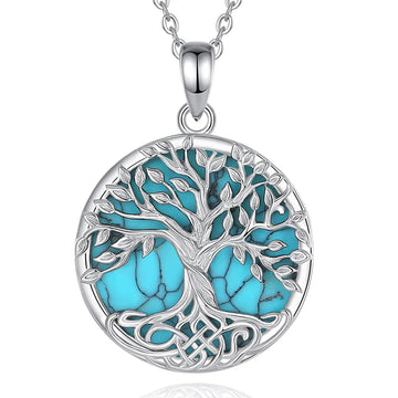 Pagan Celtic Tree of Life Necklace Turquoise Natural Stone Jewelry-MoonChildWorld