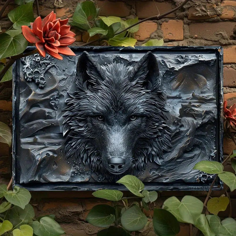 Black Wolf Wall Art Plaque Gothic Wolf Metal Sign Spirit Animal Home Decor-MoonChildWorld