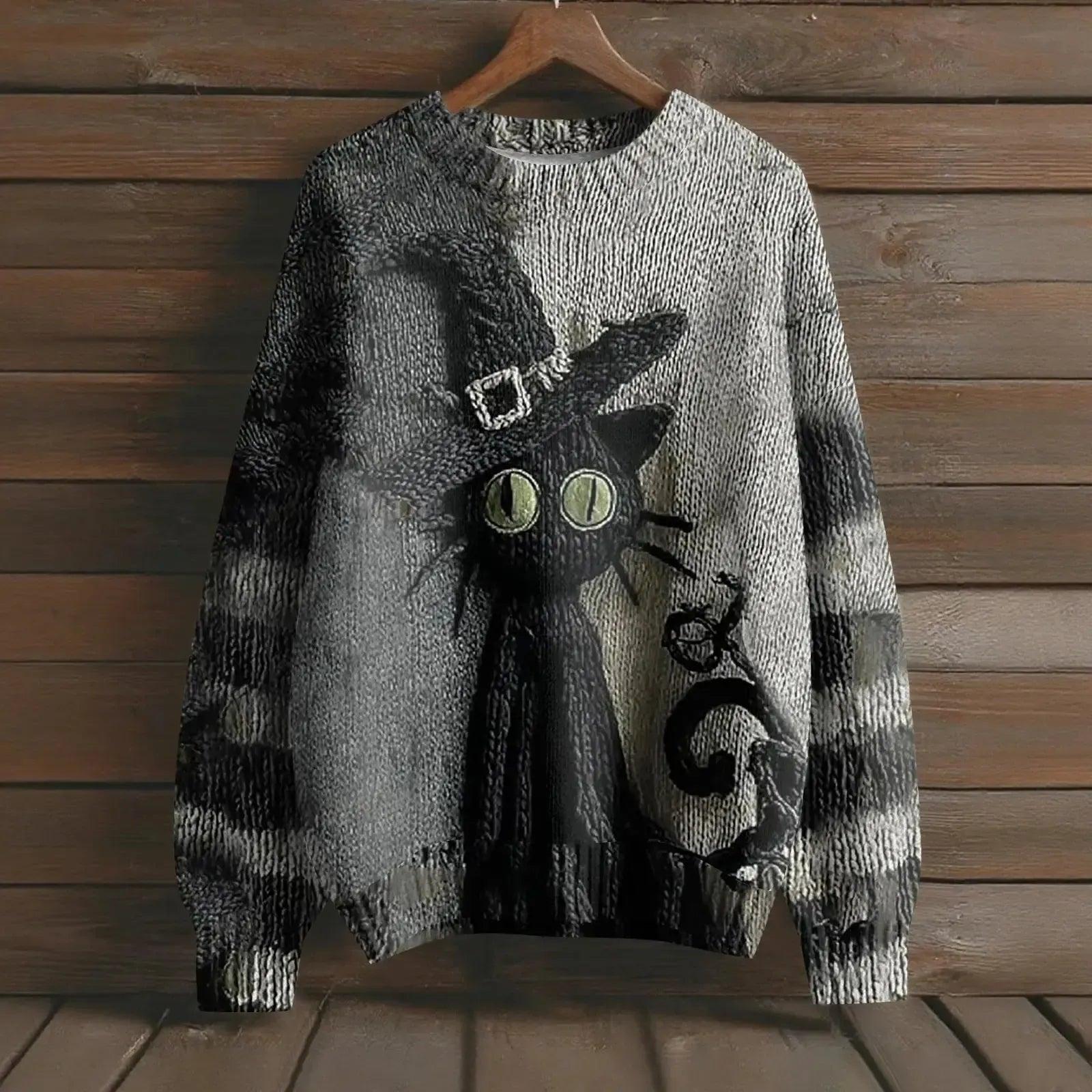 Creepy Pumpkin Long Sleeve Pullover Sweater - Gothic Witch Halloween Sweater-MoonChildWorld