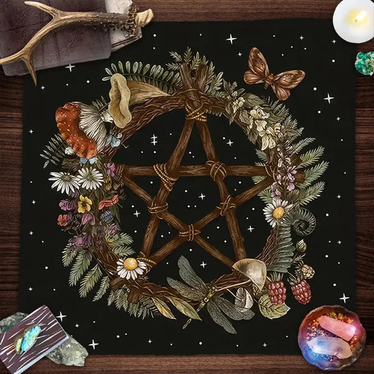 Mystical Forest Witch Altar Cloth Pentagram Wicca Altar Cloth - Pagan Tablecloth For Tarot Reading