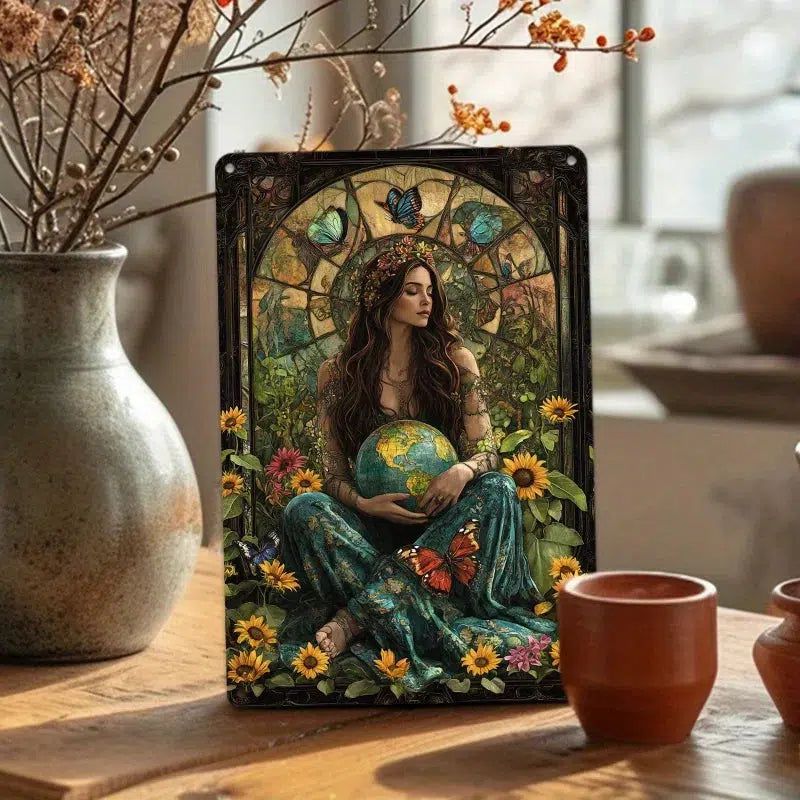 Gaia Goddess Earth Metal Sign Mother Earth Wall Art Mother Earth & Forest Theme Decor-MoonChildWorld