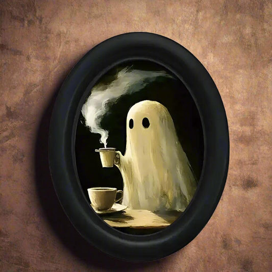Spooky Ghost Wooden Oval Frame - Gothic Oval Wall Art - Witchy Halloween Wall Decoration