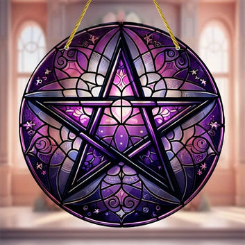 Wicca Pentacle Suncatcher Pagan Acrylic Round Sign Wicca Wall Hanging