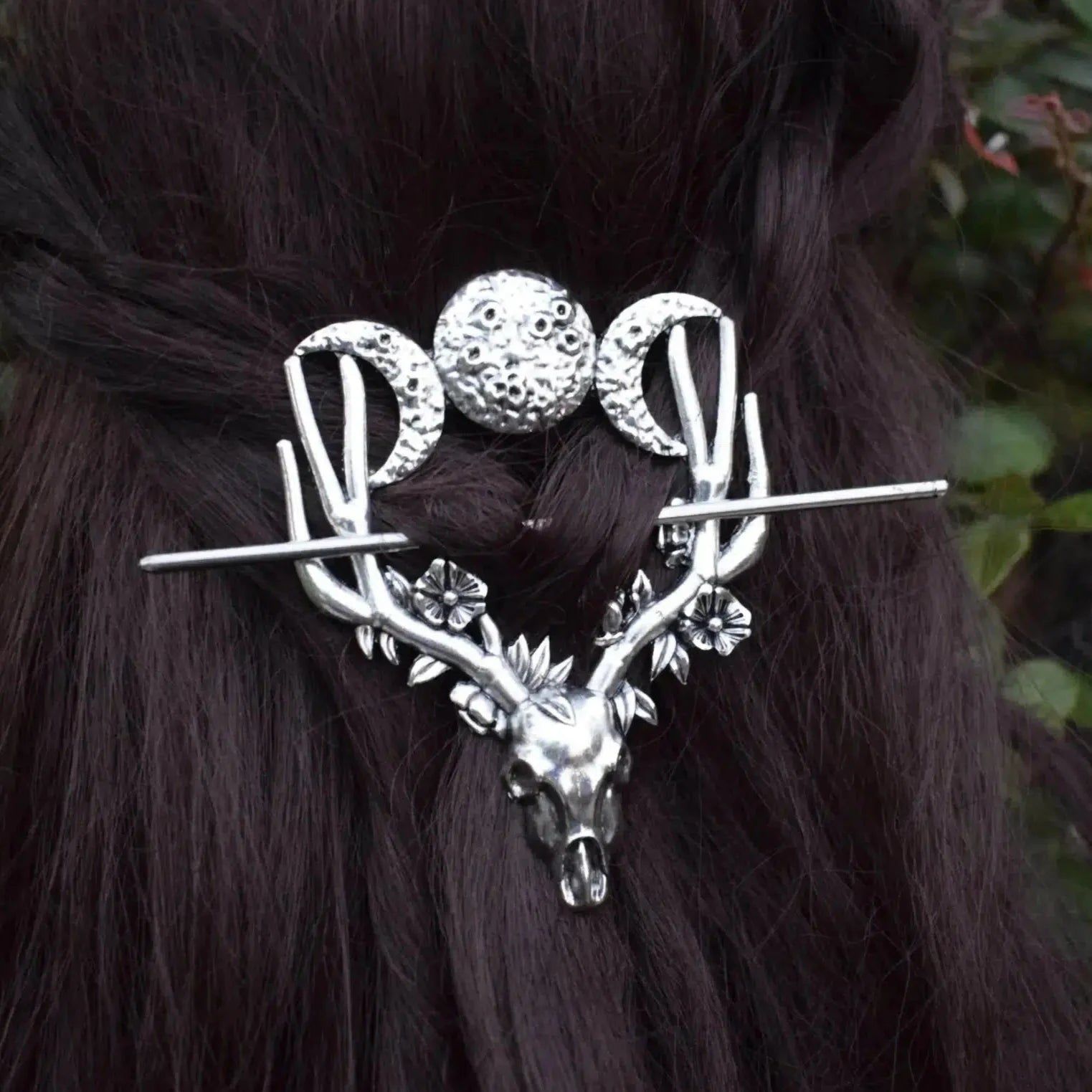 Nordic Gothic Antlers Witchy Hairpin Triple Moon Wicca Hair Accessories-MoonChildWorld