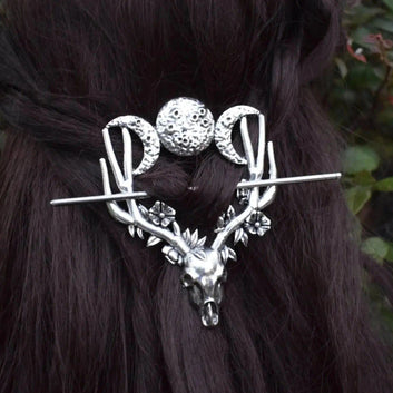 Nordic Gothic Antlers Witchy Hairpin Triple Moon Wicca Hair Accessories