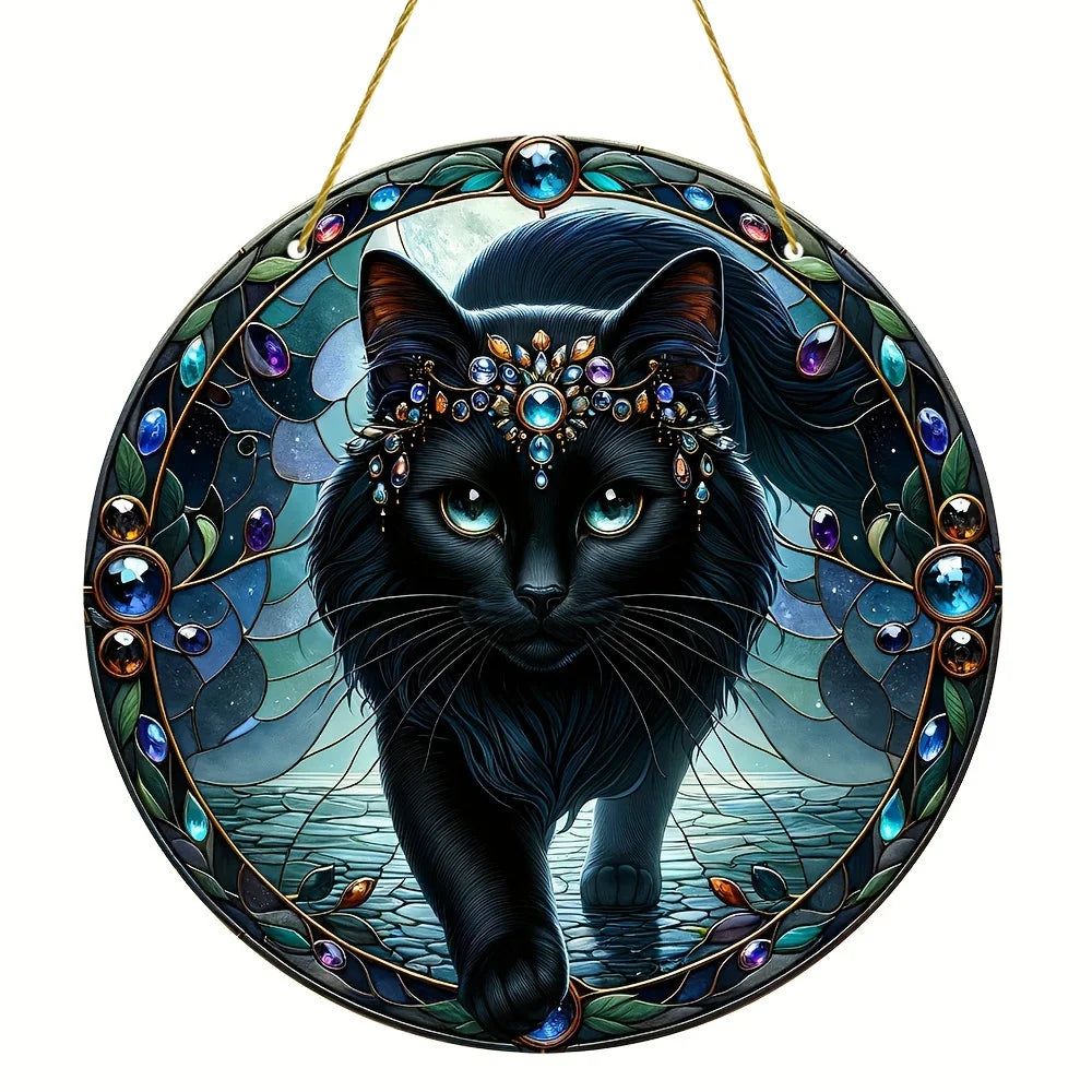 Black Cat Suncatcher Magician Cat Window Decor Witchy Suncatcher-MoonChildWorld