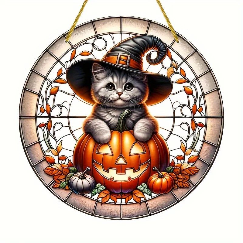 Cute Cat Suncatcher Halloween Acrylic Sign-MoonChildWorld