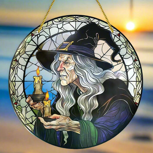 Old Witch Suncatcher Halloween Acrylic Sign