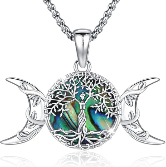 Wicca Triple Moon Necklace 925 Sterling Silver Tree of Life Necklace Pagan Jewelry