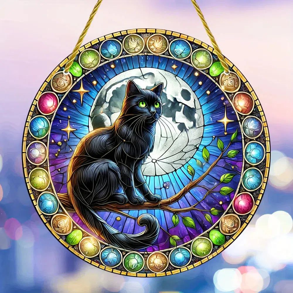 Glamorous Black Cat Suncatcher Moon Cat Window Decorations-MoonChildWorld