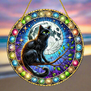 Glamorous Black Cat Suncatcher Moon Cat Window Decorations