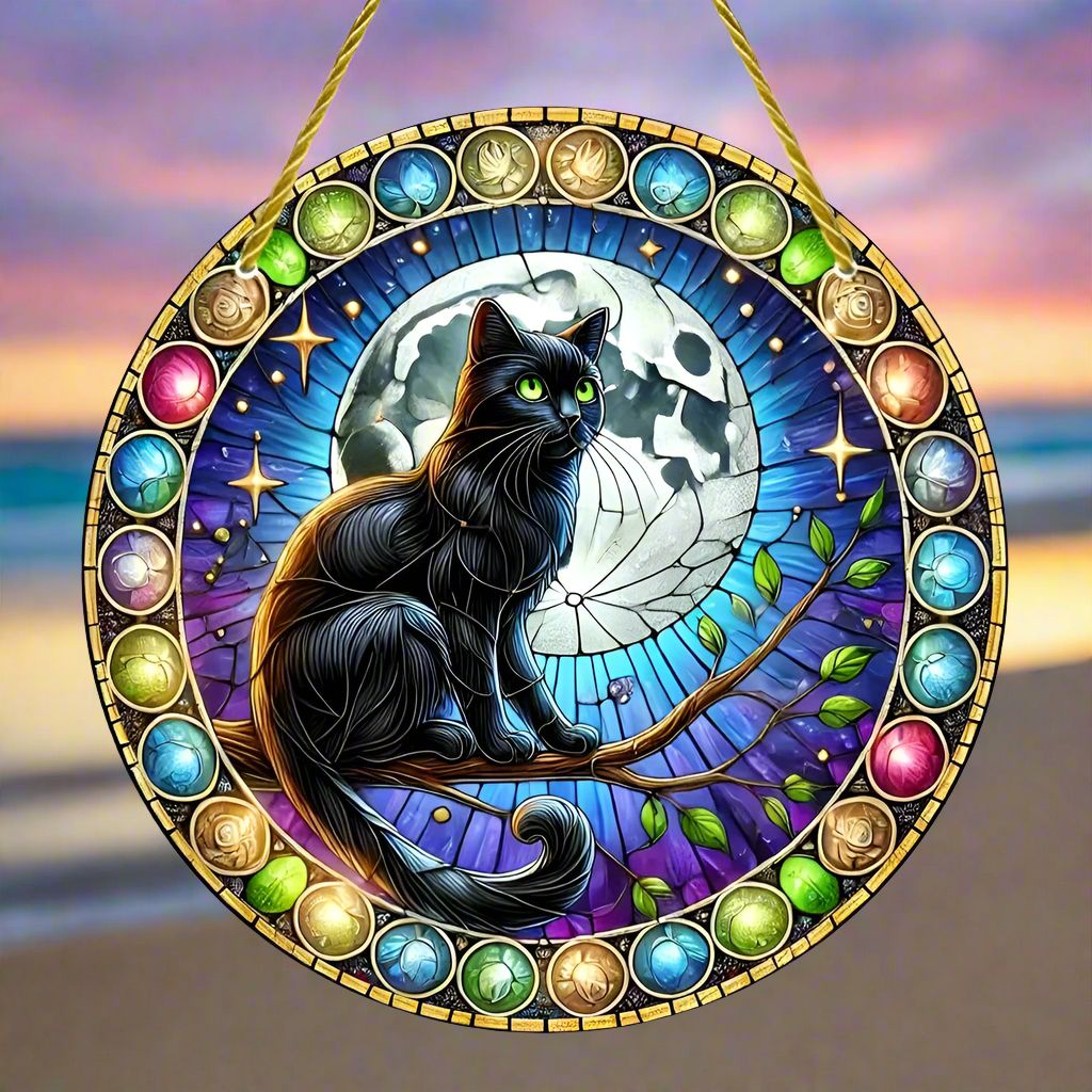 Glamorous Black Cat Suncatcher Moon Cat Window Decorations-MoonChildWorld