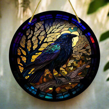 Dark Crow Suncatcher Gothic Raven Acrylic Round Sign