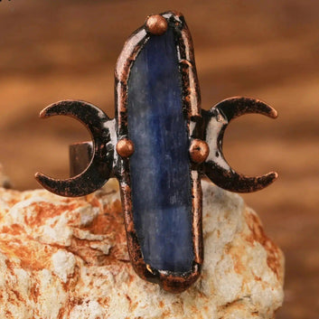 Blue Kyanite Wiccan Ring Healing Tripe Moon Open Rings