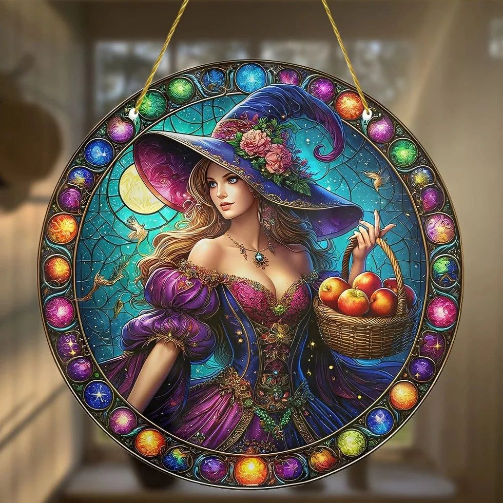 Enchanting Witch Suncatcher Mystic Acrylic Round Sign-MoonChildWorld