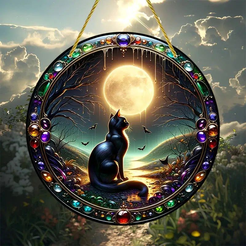 Glamorous Black Cat Suncatcher Moon Cat Hanging Ornament Window Decorations-MoonChildWorld