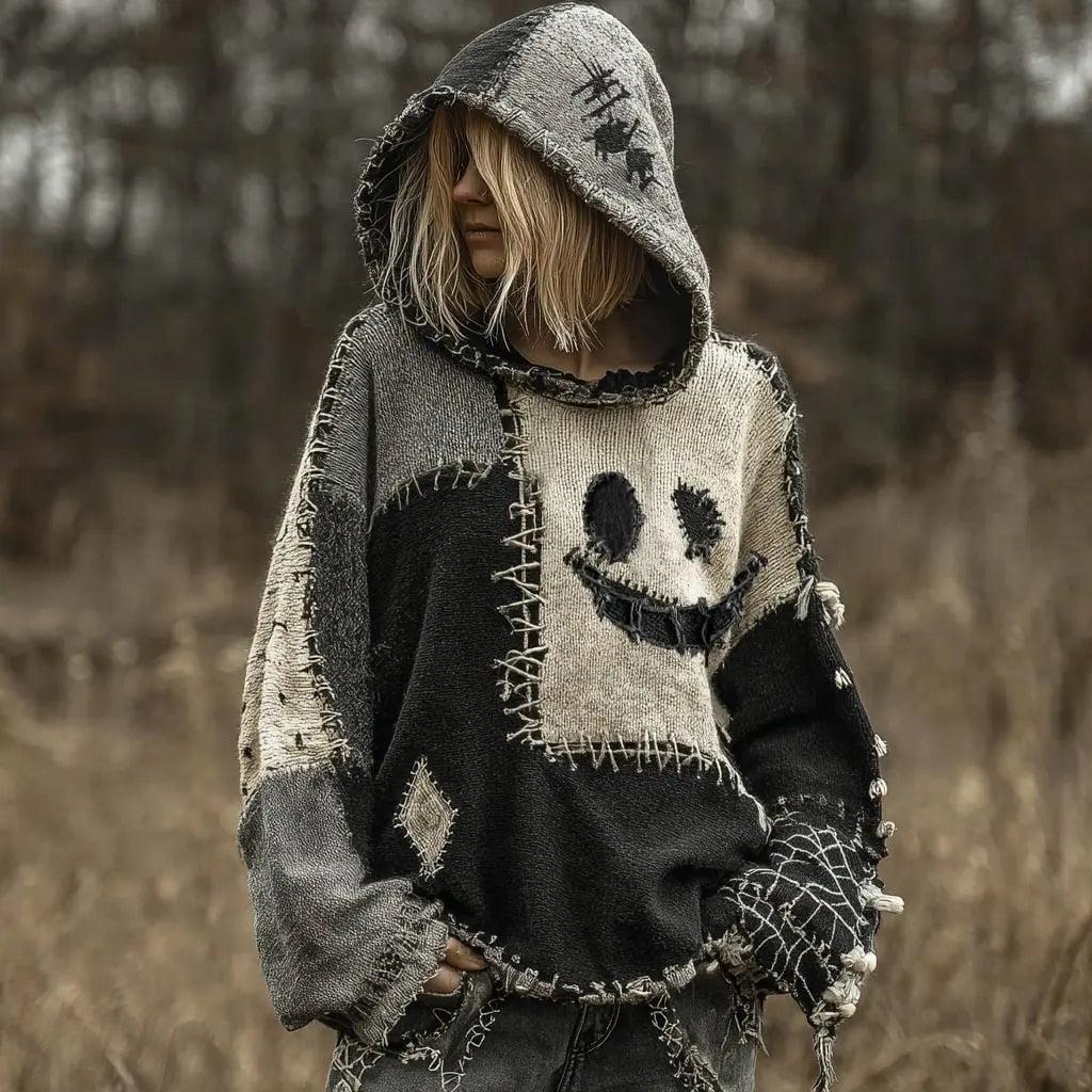 Gothic Halloween Oversized Sweaters Horror Black Cat Sweater O Neck Hooded Pullover-MoonChildWorld