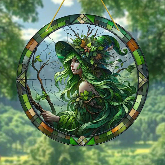 Green Witch Suncatcher Wicca Pagan Acrylic Sign