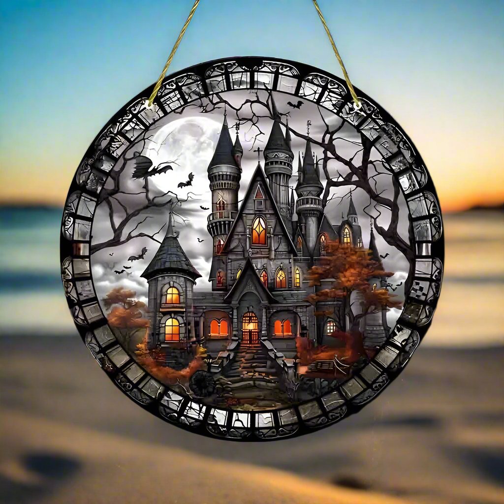 Gothic Castle Suncatcher Haunted House Window Hanging For Halloween Decorations-MoonChildWorld