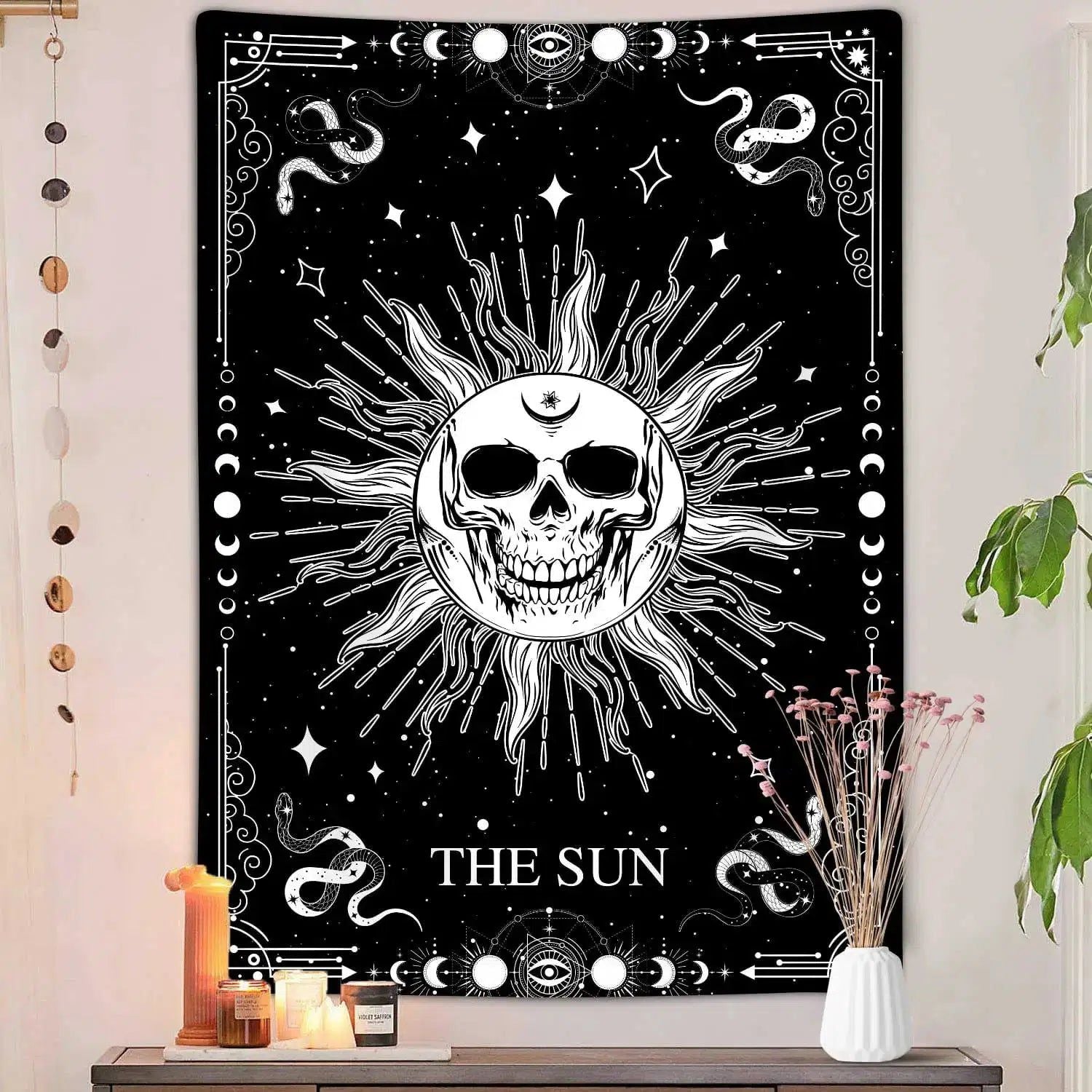 Gothic Skull Black Cat Tarot Moon Tapestries Witchcraft Tapestry-MoonChildWorld