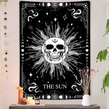 Gothic Skull Black Cat Tarot Moon Tapestries Witchcraft Tapestry