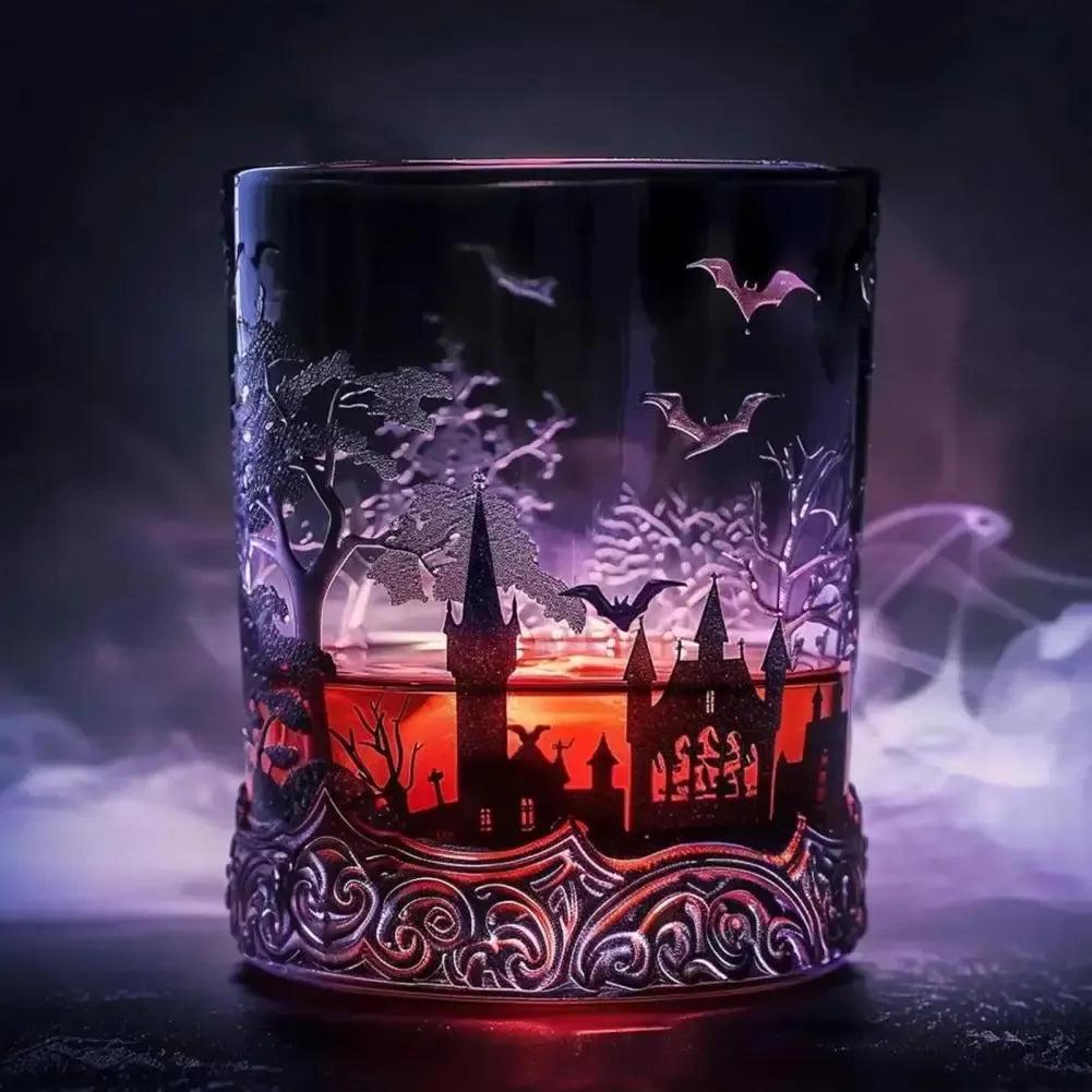 Gothic Vampires Whiskey Decanter Glass Liquor Bottle with Bat Castle Design Halloween Bar Decor for Witch-MoonChildWorld