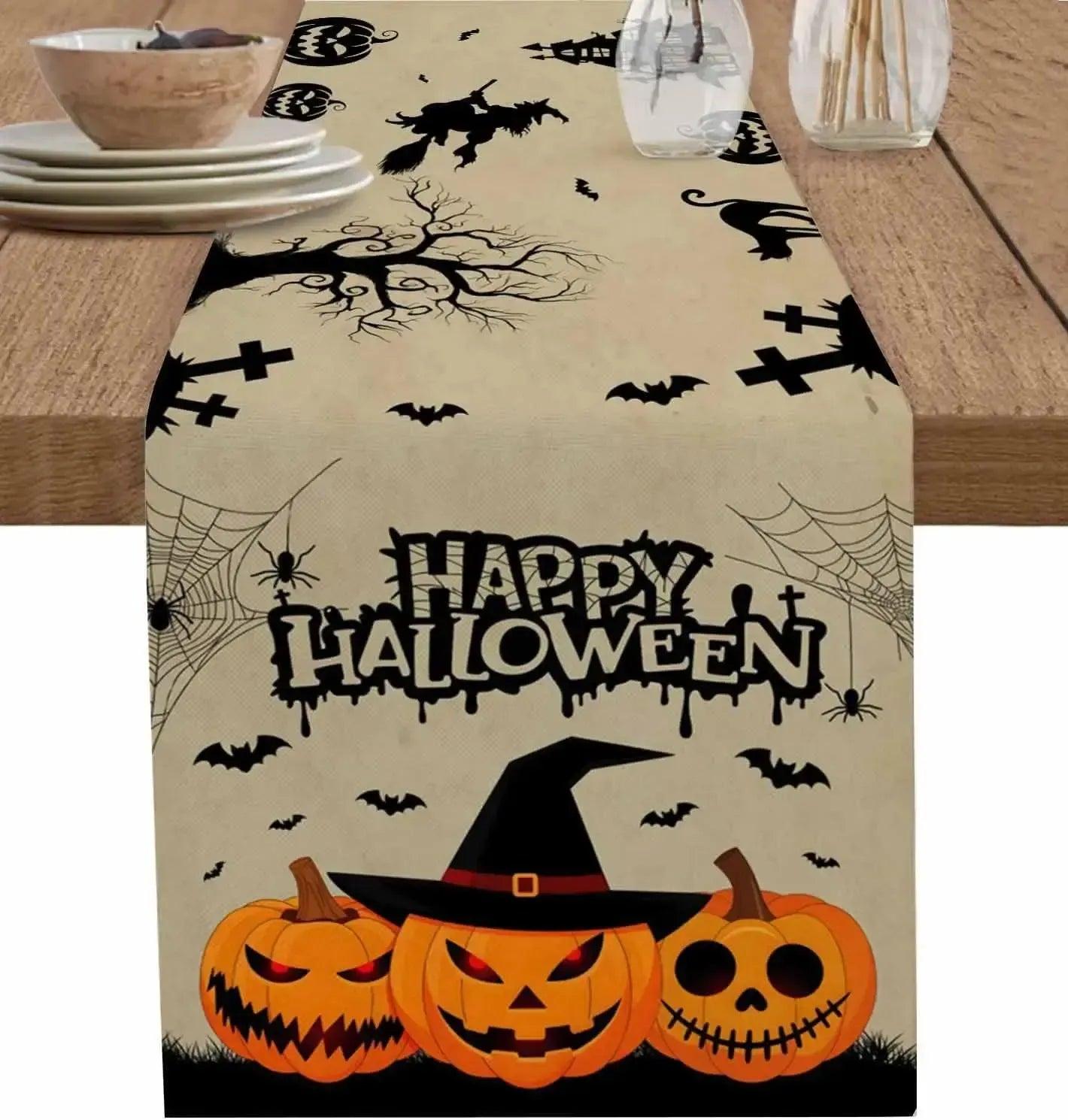 Happy Halloween Table Runner - Spooky Pumpkin Table Runner for Gothic & Witchy Home Decor-MoonChildWorld