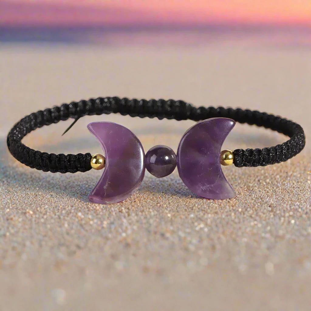 Healing Natural Stone Braided Bracelet Triple Moon Wiccan Bracelet-MoonChildWorld