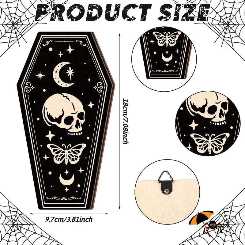 Skelaton Witchy Wall Art Wooden Hanging Signs - Skull Moon Wall Decor Set 6pcs - Gothic Home Decor for Dark Aesthetic-MoonChildWorld