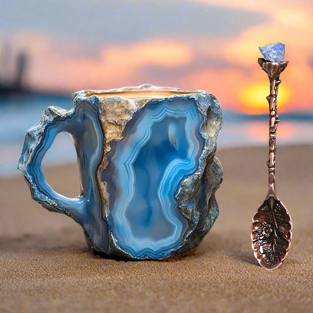 Mineral Crystal Coffee Mugs Natural Mineral Crystal Mug With Spoon Christmas Gift-MoonChildWorld