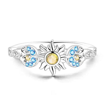 925 Sterling Silver Sun Moon Stars Ring Triple Moon Symbol Wiccan Ring
