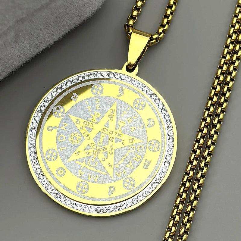 Rhinestone Tetragrammaton Pentagram Necklace Witchcraft Jewelry-MoonChildWorld