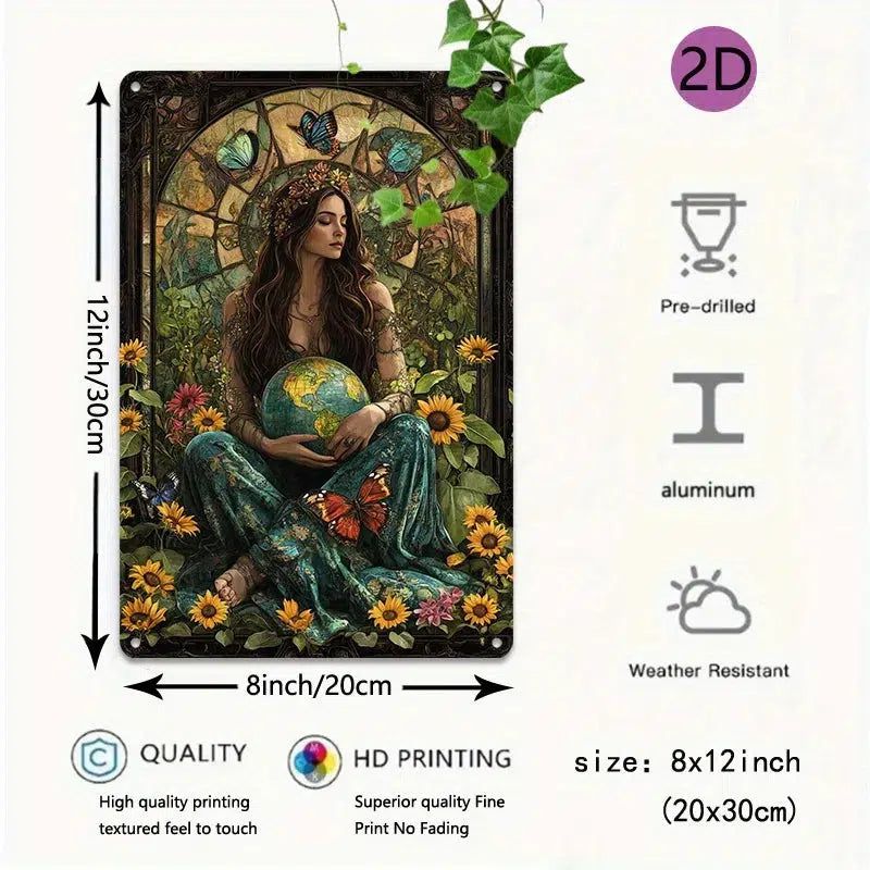 Gaia Goddess Earth Metal Sign Mother Earth Wall Art Mother Earth & Forest Theme Decor-MoonChildWorld