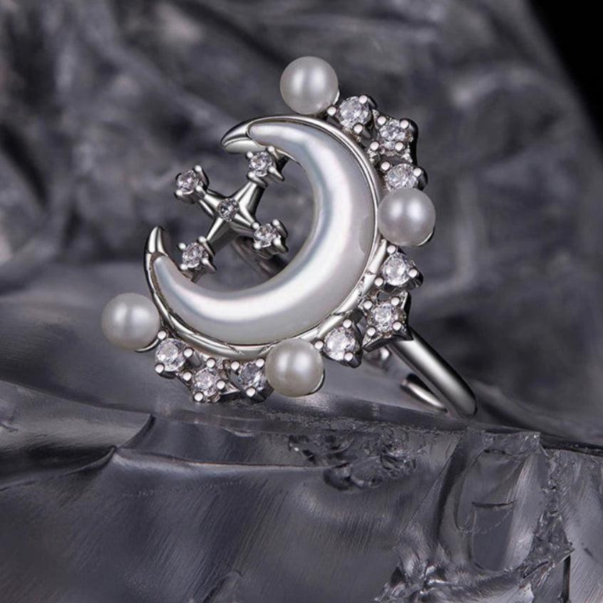 Crescent Moon Star Ring-MoonChildWorld